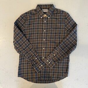 Barbour LS Button Down Tailored Fit Plaid Lightweight Flannel Shirt Brown Blk S
